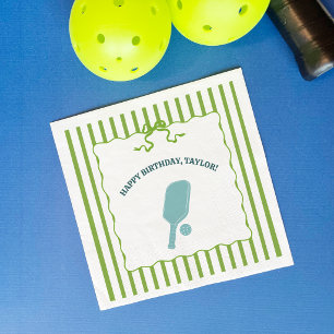Groene en blauwe gestreepte Pickleball-verjaardags Servet