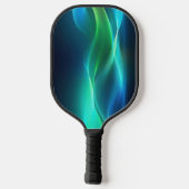 Groene en blauwe gloeiende golvende lijnen pickleball paddle (Achterkant)