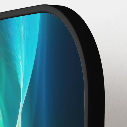 Groene en blauwe gloeiende golvende lijnen pickleball paddle (Links Detail)