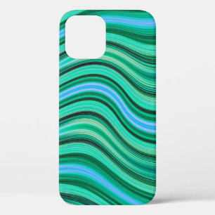 Groene en blauwe golvende strepen patroon Hoesje-M iPhone 12 Hoesje