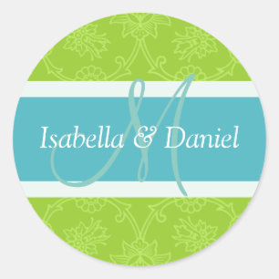 Groene en blauwe monogram zegelmerken ronde sticker