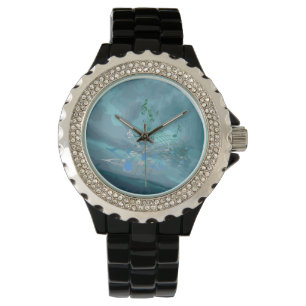 Groene en blauwe Muzieknoten Abstract Horloge