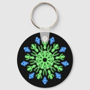 Groene en blauwe neonbloem sleutelhanger