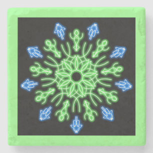 Groene en blauwe neonbloem stenen onderzetter
