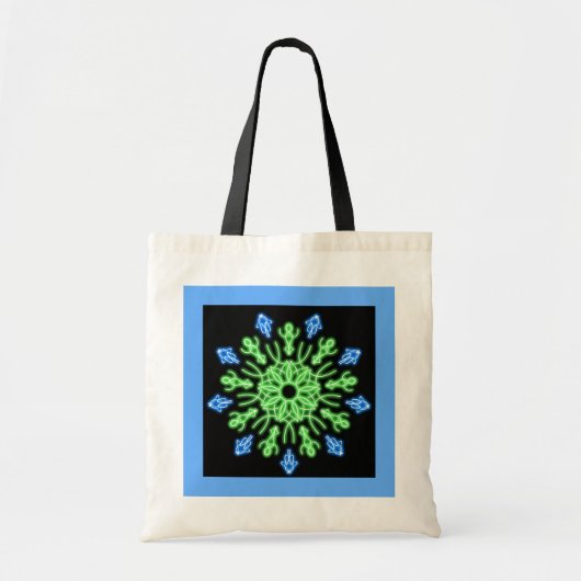 Groene en blauwe neonbloem tote bag (Voorkant)