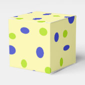 Groene en blauwe stippen op geel bedankdoosjes (Voorkant Zijde)