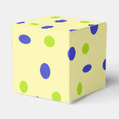 Groene en blauwe stippen op geel bedankdoosjes (Achterkant)