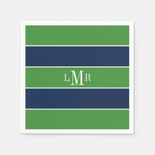 Groene en Blauwe Strepen en Monogram Servet