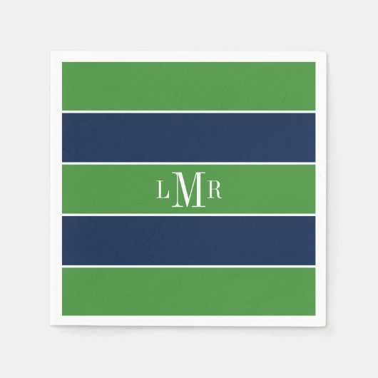Groene en Blauwe Strepen en Monogram Servet (Voorkant)