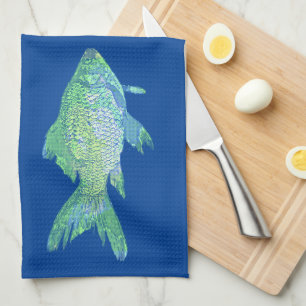 Groene en blauwe vis kunst keukenhanddoek