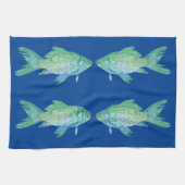 Groene en blauwe vis kunst keukenhanddoek (Horizontaal)