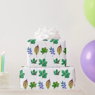 Groene en Blauwe Waterverf bladeren Cadeaupapier