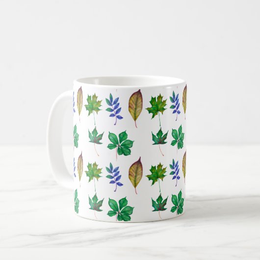 Groene en Blauwe Waterverf bladeren Koffiemok (Voorkant links)