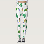 Groene en Blauwe Waterverf bladeren Leggings (Voorkant)