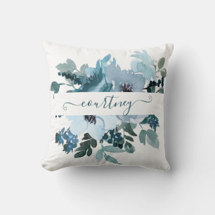 Groene en blauwe waterverf bloemstuk gepersonalise kussen