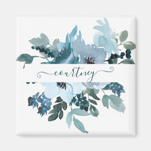 Groene en blauwe waterverf bloemstuk gepersonalise magneet