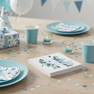 Groene en blauwe waterverf bloemstuk gepersonalise servet