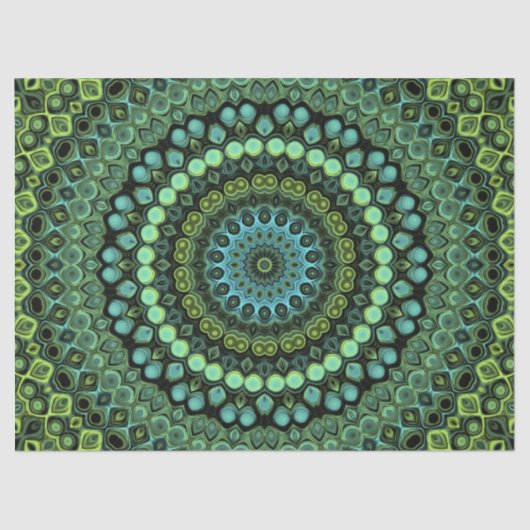 Groene en Blauwgroen Kaleidoscoop Mandala Patroon Tissuepapier (Voorkant)