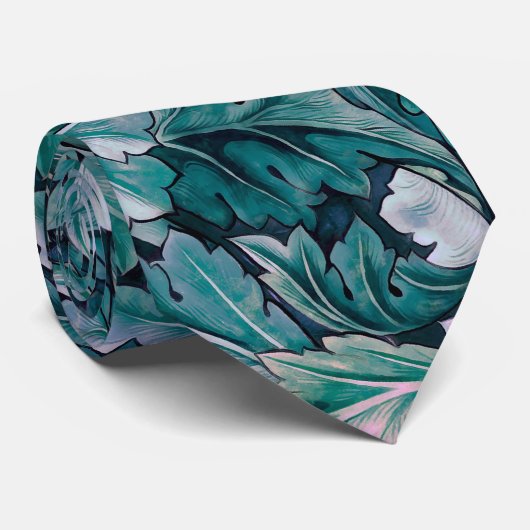 Groene en Blauwgroen Morris Leaves Stropdas (Opgerold)