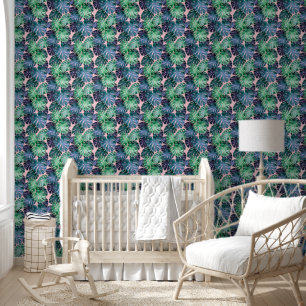 Groene en Blauwgroen tropische Monstera bladeren Behang