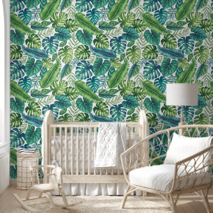 Groene en Blauwgroen tropische palmbanaanmosterdbl Behang