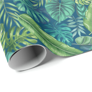 Groene en Blauwgroen tropische palmbanaanmosterdbl Cadeaupapier