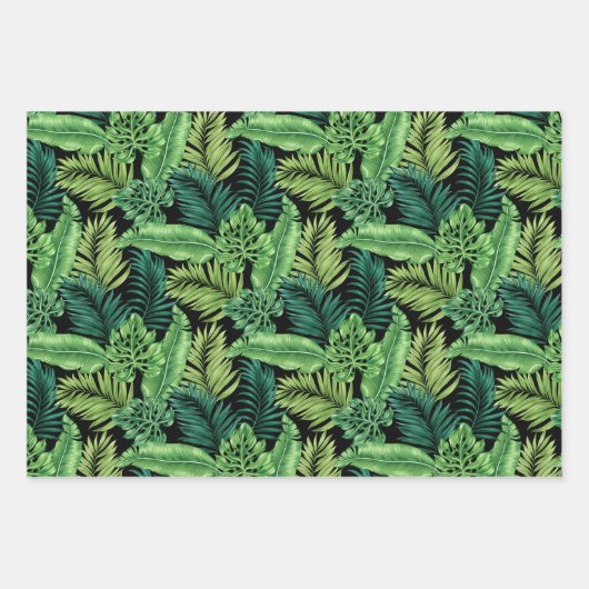 Groene en Blauwgroen tropische palmbanaanmosterdbl Inpakpapier Vel (Voorkant 2)