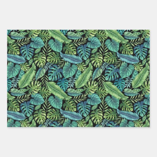 Groene en Blauwgroen tropische palmbanaanmosterdbl Inpakpapier Vel (Voorkant)