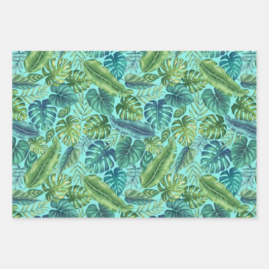 Groene en Blauwgroen tropische palmbanaanmosterdbl Inpakpapier Vel (Voorkant 2)