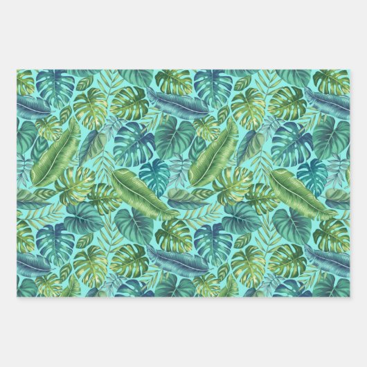 Groene en Blauwgroen tropische palmbanaanmosterdbl Inpakpapier Vel (Voorkant)