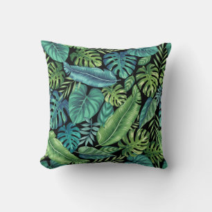 Groene en Blauwgroen tropische palmbanaanmosterdbl Kussen