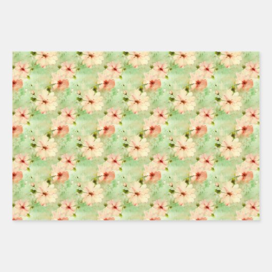 Groene en Blush Bloemen Elegante Boho Inpakpapier Vel (Voorkant 3)