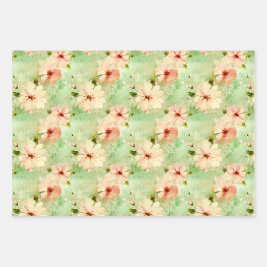Groene en Blush Bloemen Elegante Boho Inpakpapier Vel (Voorkant 2)