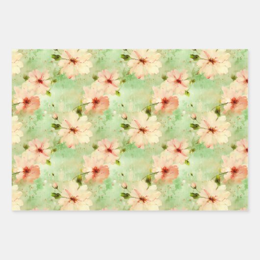 Groene en Blush Bloemen Elegante Boho Inpakpapier Vel (Voorkant)
