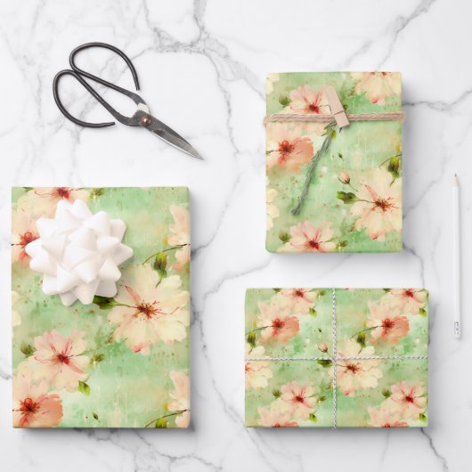Groene en Blush Bloemen Elegante Boho Inpakpapier Vel (Voorkant)