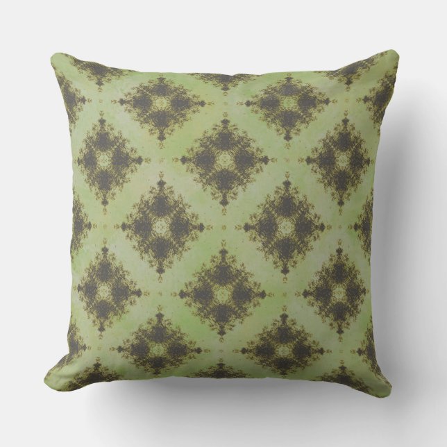 Groene en Bronze Diamond Burst Pattern Kussen (Voorkant)