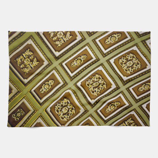 Groene en bruine architectuurafdrukken theedoek (Horizontaal)