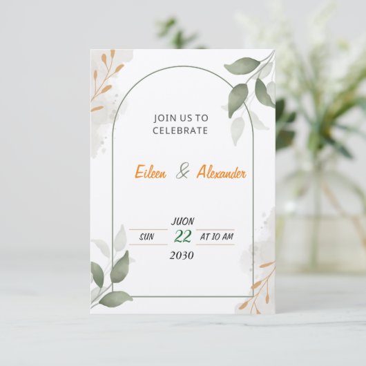 Groene en bruine bloemige trouwuitnodiging RSVP kaartje (Staand voorkant)