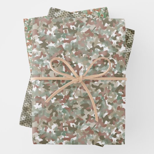Groene en bruine camo design in aardtinten inpakpapier vel (In situ)