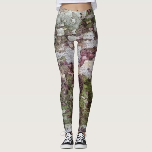 Groene en bruine camouflageboomcamo leggings (Voorkant)