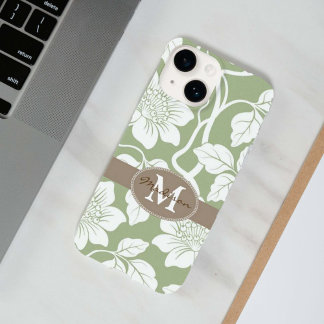 Groene en bruine florale benaming en initiaal Case-Mate iPhone 14 hoesje