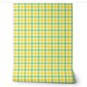Groene en Citroen Gele Streep Plaid Retro Stijl Behang
