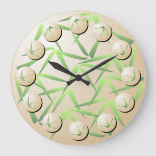 Groene en Cream Bamboe Leaf Wall Clock Grote Klok