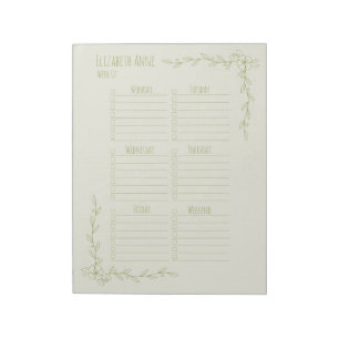 Groene en Crème Bloemige Weekplanner Notitieblok