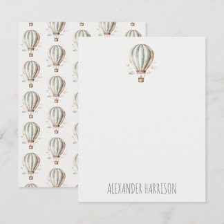 Groene en Crème Kleurige Heete Luchtballon Kindere Notitiekaartje