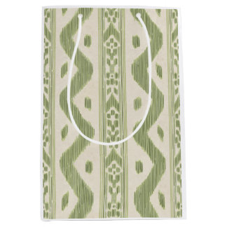 Groene en crèmekleurige Ikat-cadeaubag, geweven st Medium Cadeauzakje