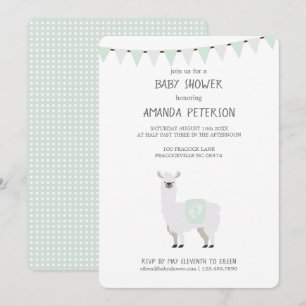 Groene en gebroken-witte Baby shower Neutrale Llam Kaart