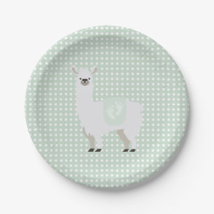 Groene en gebroken-witte Baby shower Neutrale Llam Papieren Bordje