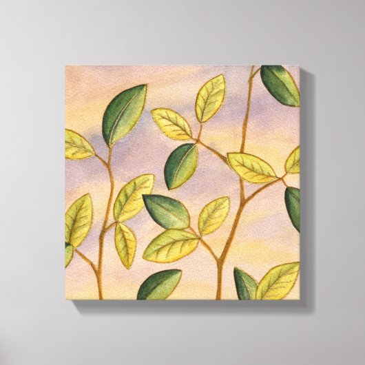 Groene en gele bladeren op zonnescherm canvas afdruk (Voorkant)