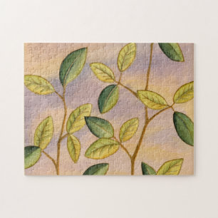 Groene en gele bladeren op zonnescherm legpuzzel